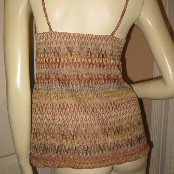 Vintage Y2K Ann Taylor Loft Knit Tank Top Cami Chevron Brown Tan Khaki Boho Chic - Picture 8 of 8